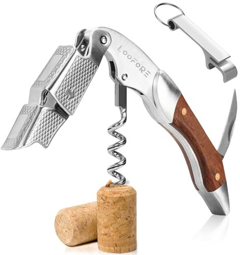LOOFORE Cavatappi Professionale Apribottiglie, 3-in 1 Cavatappi da Sommelier, Coltello da sommelier, Cavatappi Acciaio Inossidabile con Manico in Palissandro per Casalinghe Sommelier Camerieri