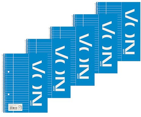 Leitz VON Collegeblock A5 liniert, 5er Pack, Notizblock mit 160 Seiten, 80 Blatt, Ideal für Büro, Studium und Schule, mit Rand links, 45770001