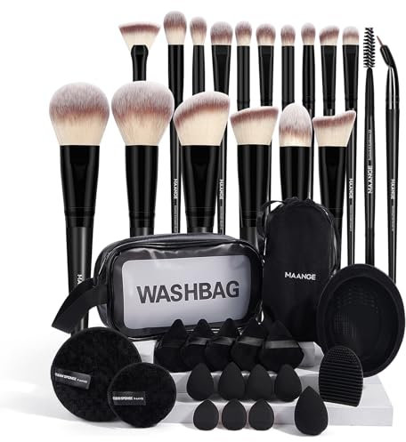 MAANGE Pinselset Makeup, 37-teiliges Make-up-Tool-Set, Vegan Schminkpinsel-Set für Foundation, Puder, Rouge & Lidschatten mit Tasche