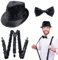 EUPSIIU 3 Stück Pailletten Kostüm Jazz Hip-Hop Dance JGA Kostüm Zubehör Schwarz Jazz Hut Hosenträger Pailletten Fliege Erwachsene Kinder Jazz Performance Mardi Gras Cosplay Abschlussball