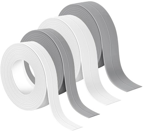 4 Rolls Bath Sealant Strip, Bathroom Sealant Tape, Shower Tray Sealing Strip, Simple Seal Tape, Caulk Tape for Kitchen, Sink, Bathtub, Toilet, Shower Wall Corner(38mmx3.2m/22mmx3.2m)