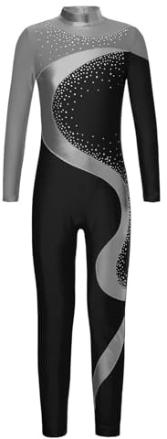 Yruioon Traje de gimnasia para niños, niñas de manga larga, traje de ballet, traje de gimnasia, bloque de color, traje de cuerpo entero, traje de patinaje artístico, body deportivo, mono de salto, 134