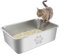 PTLOM Stainless Steel Cat Litter Tray, Large Metal Cat Litter Box，Splash-Proof, Odor-Free and Non-Stick Kitty Poop Pan, Pet Cleaning Tool Suitable for Big and Small Cats, Rabbits,49.5x34.5x15cm