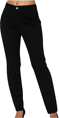 Keepink Pantalon de travail pour femme - Pantalon de bureau extensible avec ceinture - Jambe droite - Taille haute élastique - Coupe ajustée - Cheville fuselée, 01 Noir, M