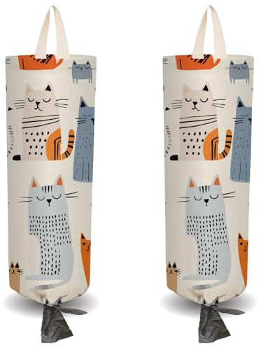 CRASPIRE 2 Soporte de Plástico para Bolsas de la Compra con Forma de Gato con 4 Ganchos Reutilizable para Montaje En Pared Resistente para Guardar Bolsas de la Compra de Lona Impermeable Lavable para