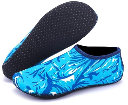 Quick-Dry Unisex Water Shoes for Mens Womens - Lightweight Aqua Socks with Anti-Slip Sole, Breathable Snorkeling Socks for Swimming, Surfing, Beach Walking for Adults(Camo Blue,7/8.5 UK)