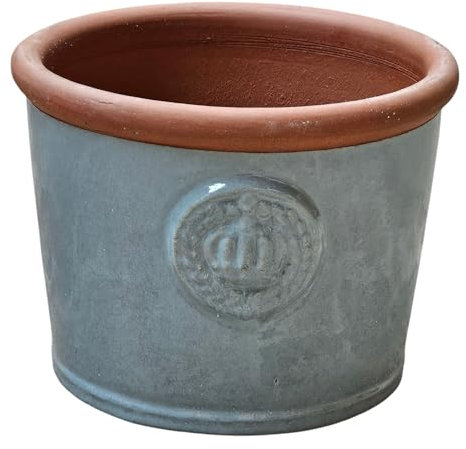 Pflanzgefäß Blumentopf Übertopf Krone Steinzeug glasiert Weiß Grau Türkis 34cm 45cm absolut Frostfest und witterungsbeständig (October Gray, 45cm x 34cm)