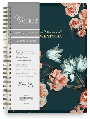 Blue Sky Life Note It 2026 Weekly and Monthly Planner Notes, January 2026 - December 2026, 5.875 x 8.625, Clear Pocket Cover, Durable Twin Wire Binding, Storage Pocket, 50 Perforated Notes Sheets