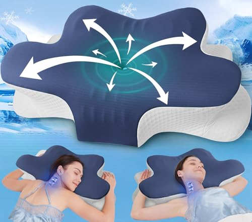 Kopfkissen gegen Nackenschmerzen – Orthopädisches Memory Foam Nackenstützkissen, Ergonomisch & höhenverstellbar, für Seiten-, Rücken- & Bauchschläfer, mit Armauflage & kühlendem, Ice-Silk Bezug