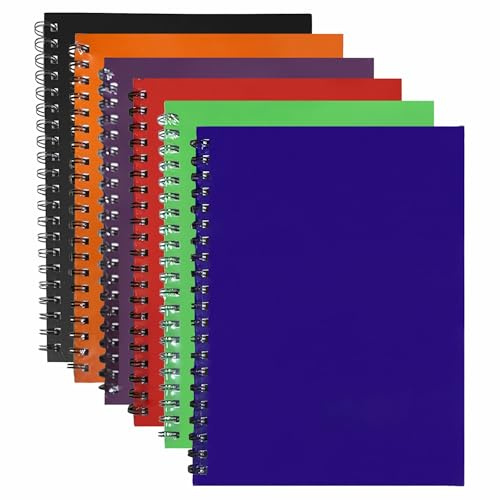 FotoStation 6 Packs | Spiral Notebook A4 | Colorful Hard Cardboard Cover | A4 Twin Wire Bound Spiral Notebook | 140 Ruled Pages Wirebound Notepad | 68GSM Lined Notebooks