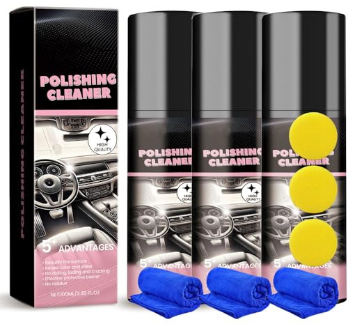 Nettoyant Voiture Interieur, Produit Nettoyage Voiture Interieur, Nettoyant Cuir Plastique pour Interieur de Voiture, Nettoie, protège Tableaux de Bord, Volants, Entretien Cuir auto-100ml (3 Pcs)