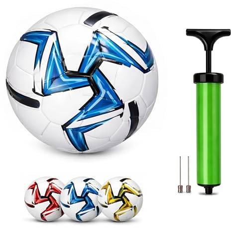 Lizzy 1pc Size 5 Football with 20cm Pump | Training Soccer Ball for Kids Adults Outdoor Indoor Garden School Match Practice Durable PVC Kickabout Ball Random Blue Red Yellow Colour
