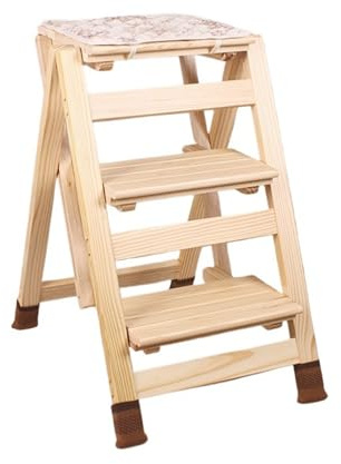 JUSKAQZYI escabeau Tabouret d'escalier à Double Usage, Chaise échelle multifonctionnelle, décoration, Banc Pliant en Bois for Cuisine, Bureau, étude escalera(Legno)