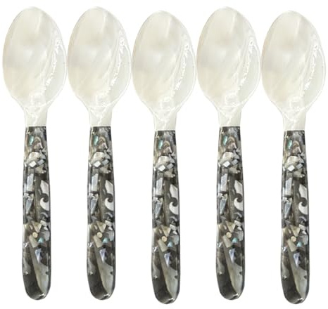 Set di perle gourmet - Cucchiai di madreperla brillante, strumenti per server di prelibatezze classiche | Dettaglio della maniglia curva, aumenta l'apprezzamento del sapore, cucine di lusso perfette o