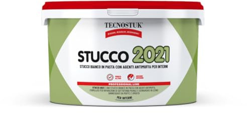 TECNOSTUK Stucco 2021, 1 Kg – Stucco Bianco in Pasta con Agenti Antimuffa per Interni – Adesione Superiore, Carteggiabile e Verniciabile, Ripara Muri e Serramenti in Legno