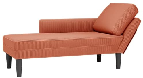 LoogCape Chaiselong med kudde röd-orange manchestertyg 132 cm avslappnad säng dagbädd lounge fåtölj soffa med armstöd och ryggstöd för vardagsrum sovrum kontor