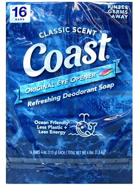 Coast Deodorant Soap Bars 4 Oz, 16 Bars, (Pack of 1)