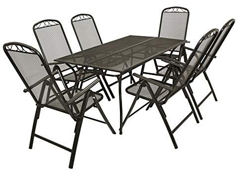 DEGAMO Gartengarnitur Classic 7-teilig, 6X Hochlehner und 1x Tisch, Streckmetall anthrazit