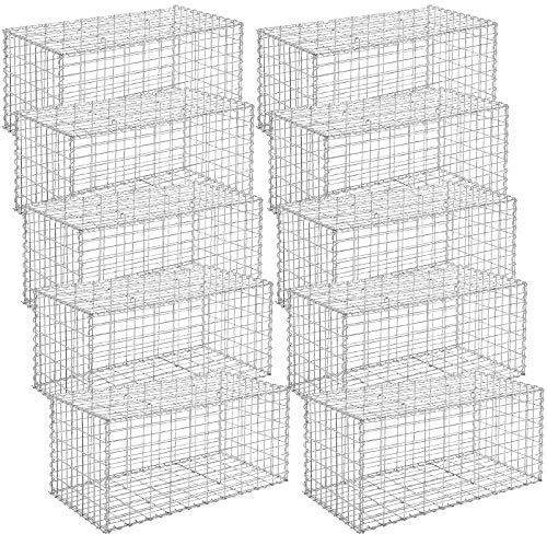 SONGMICS Gabion pour Pierre, Cage en Métal, Panier à Pierre, Maille 5 x 10 cm, Galvanisé, Mur, Paterre, Décoration de Jardin, 100 x 50 x 50 cm, Lot de 10, Argent GGB055V1
