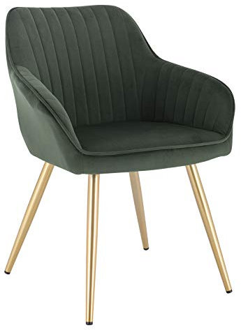 Lestarain Chaise de Salle à Manger(1 pièce) avec Dossier et Accoudoir,Chaise de Cuisine Moderne Fauteuil Scandinave Assise en Velours et Pieds en Métal,Vert foncé