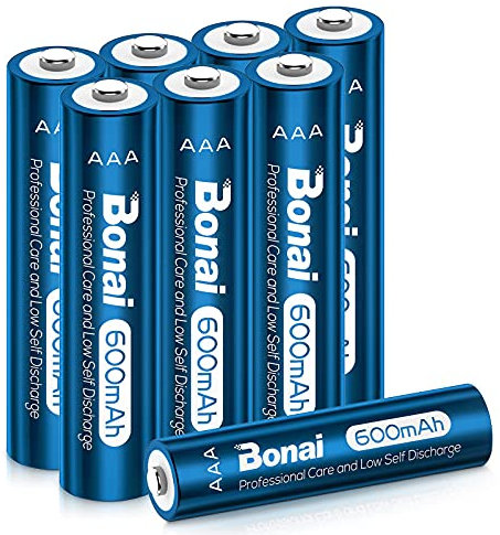 BONAI Pilas AAA Recargables 600mAh Traje For Luz Solar, Luz de Baja Capacidad 1.2V NI-MH Precargadas Pilas Recargables AAA Baja Autodescarga (8 Piezas)