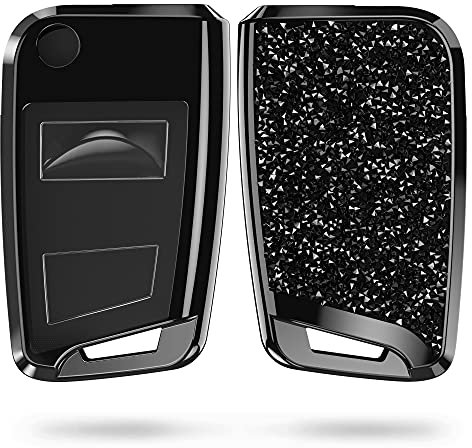 kwmobile Autoschlüssel Hülle kompatibel mit VW Golf 7 MK7 3-Tasten Autoschlüssel - Hardcover mit Strasssteinen - Schwarz