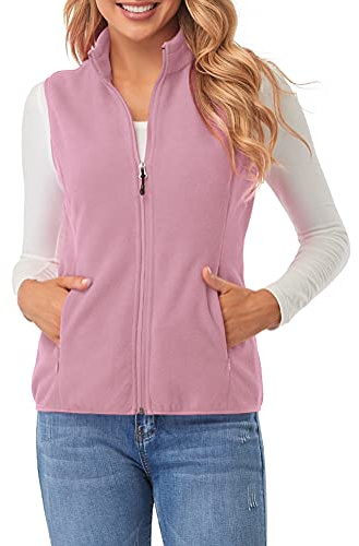 fuinloth Women's Fleece Gilet, Polar Soft Sleeveless Classic Fit Bodywarmer Vest with Zip up Pockets Pink X-Large