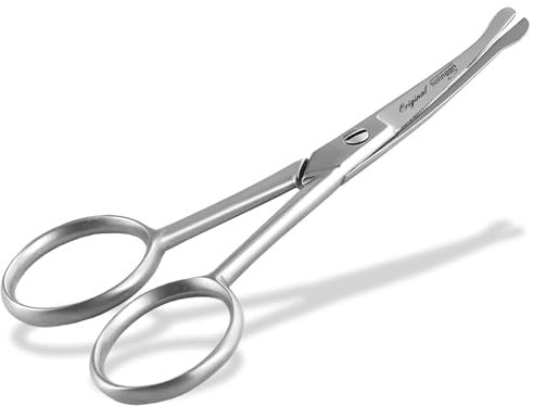 Bartschere aus Solingen mit gebogener Schnittfläche Haarschere Nasenhaarschere Made in Germany Schnurrbart Schere mit einseitiger Mikroverzahnung aus Rostfreiem Edelstahl für die perfekte Bartpflege