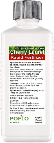POFLO Cherry Laurel - Prunus laurocerasus Liquid Fertilizer HighTech NPK Plant Food - Root, Soil, Foliar Fertiliser (1000ml)