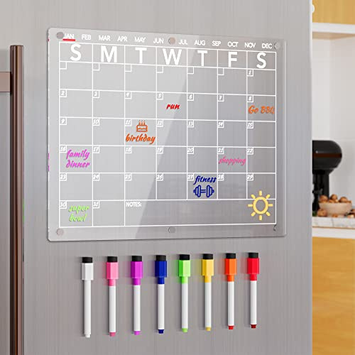 Neatsure Acrylic Magnetic Dry Erase Board Calendar for Fridge, Clear Monthly Planner Whiteboard for Refrigerator, w/ 8 Colors Markers, 15x11