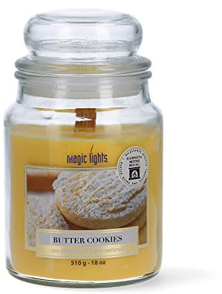 Magic Lights - Candela giara 510 gr Vaniglia Butter Cookies - stoppino naturale che scoppietta, Made in Italy