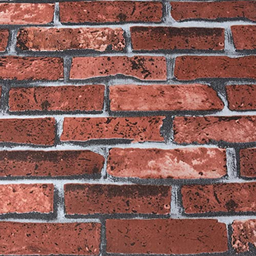 NOVECRAFTO Red Brick Effect Wallpaper Set of 6 Rolls to Cover 359.41 ft² (33.39 m²) Glue Included in Set | Waterproof 3D Brick Wallpaper with Easy Paste The Paper Application