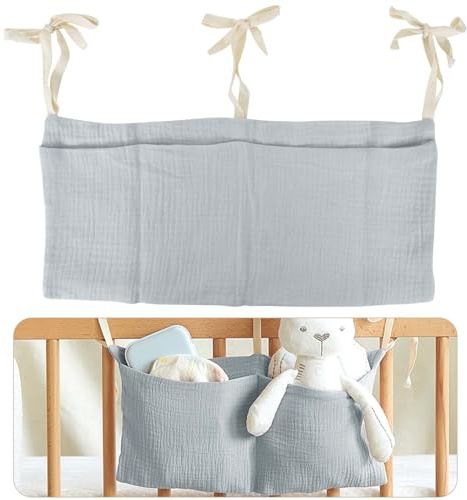 Naapesi Bolso Colgante para Cama de Bebé, Organizador Colgante para Pañales, Organizador de Cuna Bolsa de Almacenamiento con Dos Bolsillos Grandes, para Juguetes PañAles Ropa (gris)
