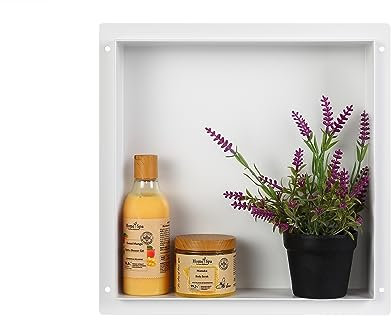 BALNEO WALL-BOX NO RIM Niche de Douche Murale Blanche en Acier Inoxydable 30x30x7cm Niche de Douche Étanche, Installation de Niche Flexible, Niche Pour Ustensiles de Salle de Bain, Sous Le Carrelage