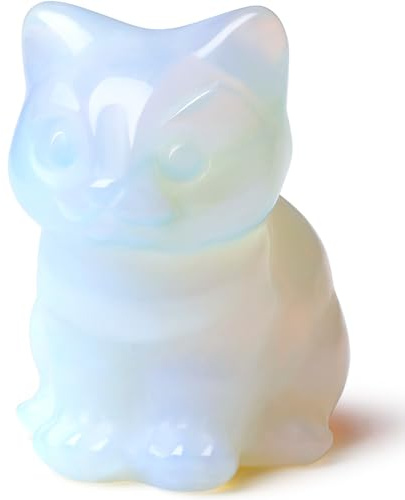 DUQGUHO Figura de gato de cristal, de opalita, regalo para amantes de los gatos, hombres y mujeres, estatuilla de la suerte para decoración de escritorio y habitación, 1 unidad