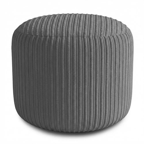 KISAA Living Cozy Jumbo Cord Footstool Bean Bags, Stylish & Durable Jumbo Cord Oval Shape Foot Rest Pouffe Beanbags, Durable & Comfortable (Round (40x40x35cm), Charcoal)