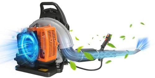 CUSROS Soplador de hojas de mochila de gasolina de 63 cc, 3 ph de alta potencia 665 CFM, soplador de nieve de jardín con mango de control de crucero, motor refrigerado por aire de un solo cilindro de