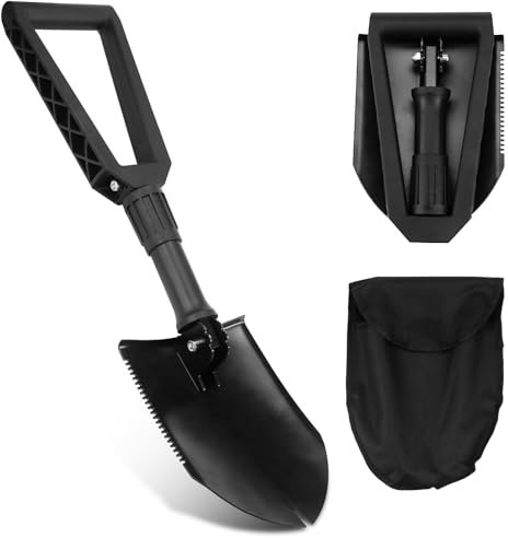 Klappspaten Klappschaufel Camping Hochfester extra Stabiler Campingschaufel mit Tasche Spaten Garten für Outdoor-Aktivitäten, Camping, Schneeschaufeln, Gartenarbeit, Graben (Schwarz)