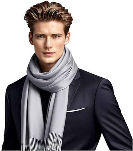LA FERANI Herren Sommerschal Kaschmir 175x70cm extra dünn leicht für formelle Anlässe Anzug elegant Stil Klassik extra geschmeidig dunkel grau Herrenschal (Dunkel Grau)