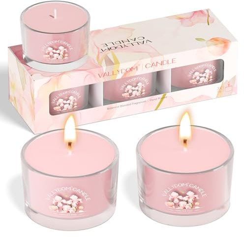 VALLYDOM Scented Candles Gifts for Women, Pink Candle Gift Set of Jasmine, Peach, 3 Soy Filled Votive Gifts for Women 30Hrs
