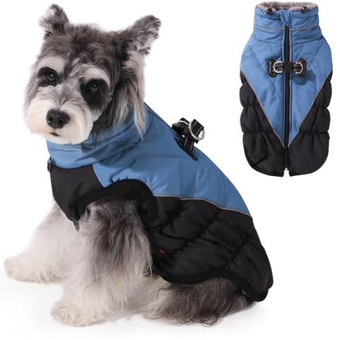 Poseca Abrigo de invierno para perro, abrigo cálido para perro, reflectante, resistente al viento, abrigos para perro con arnés, chaqueta de invierno para perro, abrigo acogedor de cuello alto para