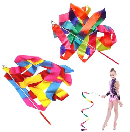 BIKPRST 2Pcs Nastro Ritmica,Nastri Da Ballo, Nastri Per Danza Ritmica, Con Bacchetta A Nastro,Nastro Ginnastica Ritmica Bambina,Nastri Da Ballo