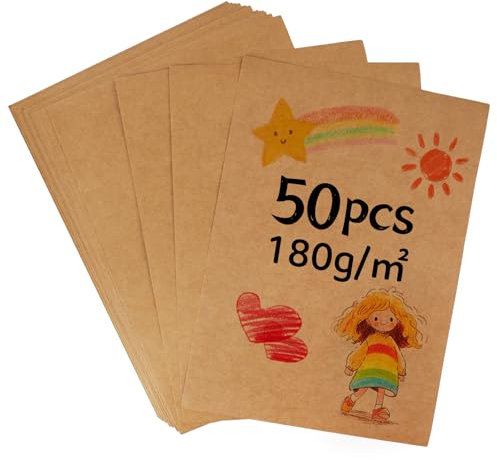 Hisdricus - Kraftpapier A4 - Bastelkarton - Bedruckbar - 50 Blatt, 180 g/m², Braunes Kraftpapier für Basteln, Drucken, Verpackung, Karten, Etiketten und Vintage Geschenke Kartonpapier