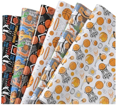 Liiqin 6 fogli di carta da regalo per bambini, 50 cm × 70 cm, carta regalo compleanno, carta regalo per bambini, decorazione per ragazzi, confezioni regalo, sport, regalo