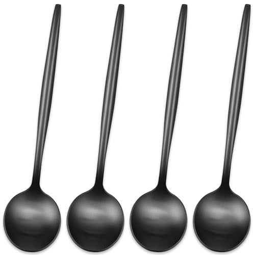 5.1 Inches Satin Black SS18/10 Teaspoon,Set of 4 Stainless Steel Mini Coffee Spoons,Small Tea Spoon,Black Demitasse Spoons,Espresso Spoon