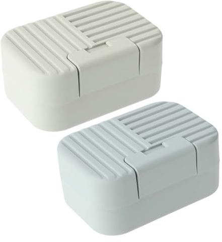 Dimeho 2 Stück Soap Protectiv Case, Seifenhalter-Box Tragbarer Seifenbehälter zum Reisen Kunststoff-Seifenschale mit Deckel Auslaufsichere Seifenaufbewahrungsbox für Badezimmer (Blau & Grün)