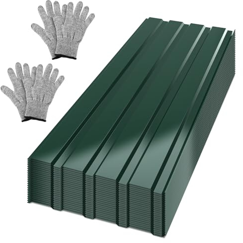 Vkechh 24x Lamiera trapezoidale per tetto in acciaio, 115x45cm = 12m², lastre ondulate per tetto, metallo per carport e casetta degli attrezzi, verde