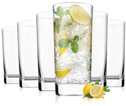 OUWO Highball Glasses Set of 6, 13oz Tall Drinking Glasses, Water Glass for Kitchen, Tom Collins Glasses, Mojito Glass Cups, Cocktail Glasses for Bar Glassware