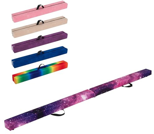 GYMAX 7FT/9FT Folding Gymnastics Balance Beam, Professional Training Beam with Carry Handles, Solid Wood Base and Anti-slip Bottom, Floor Gymnastics Equipment for Home Gym (Dream Magic Star, 9FT)