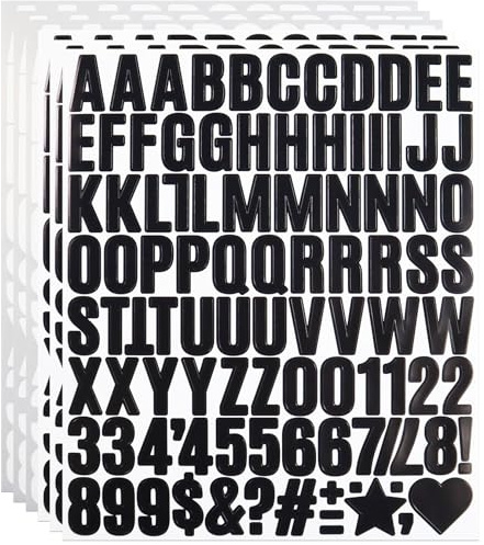 YJKEAI 1 Inch Small Vinyl Letters Number Stickers, 588 Pieces - Black,White | Self Adhesive Alphabet Number Sticker for Sign, Notebook Decor, Scrapbook